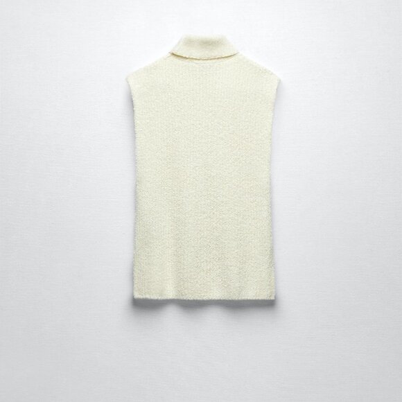 Zara Women's Chunky Knit Chenille Turtleneck Vest Cream - Picture 5 of 6